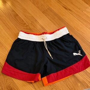 Puma Black Athletic Shorts with Red and Orange Trim